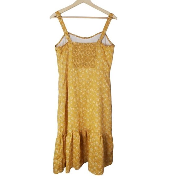Cynthia Rowley Dress Women 8 Yellow Floral 100% Linen Sheath Ruffle Midi peasant - Picture 2 of 16